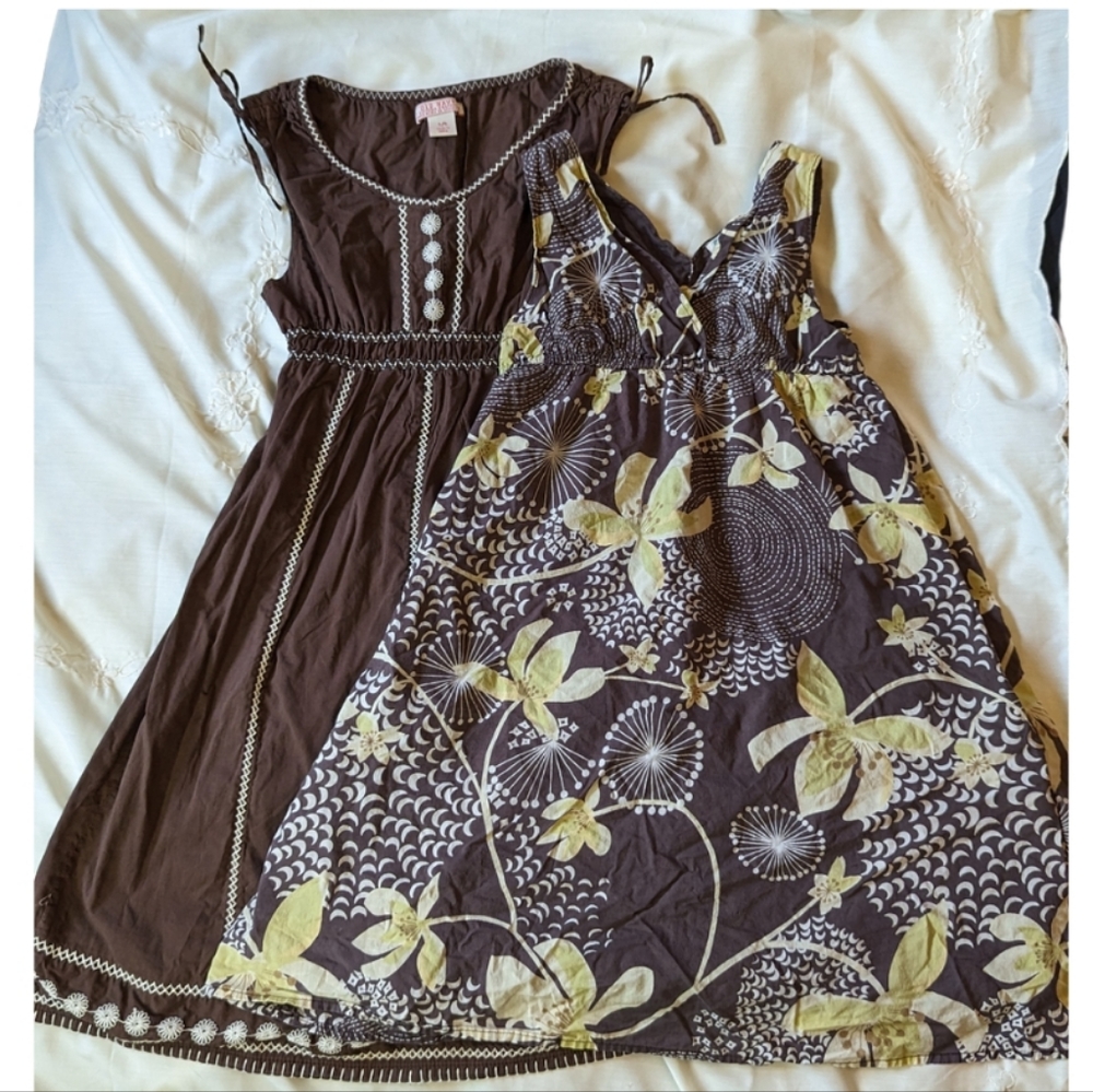 2 Old Navy sz 8/10 pretty brown cotton children's sundresses VGUC